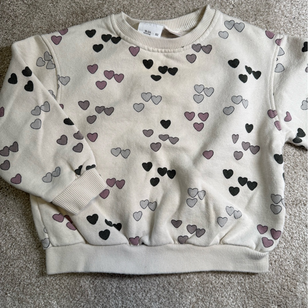 Zara Baby 18-24m Heart Print Sweatshirt Cream